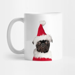 Cute Black Pug in Christmas Santa Hat Mug